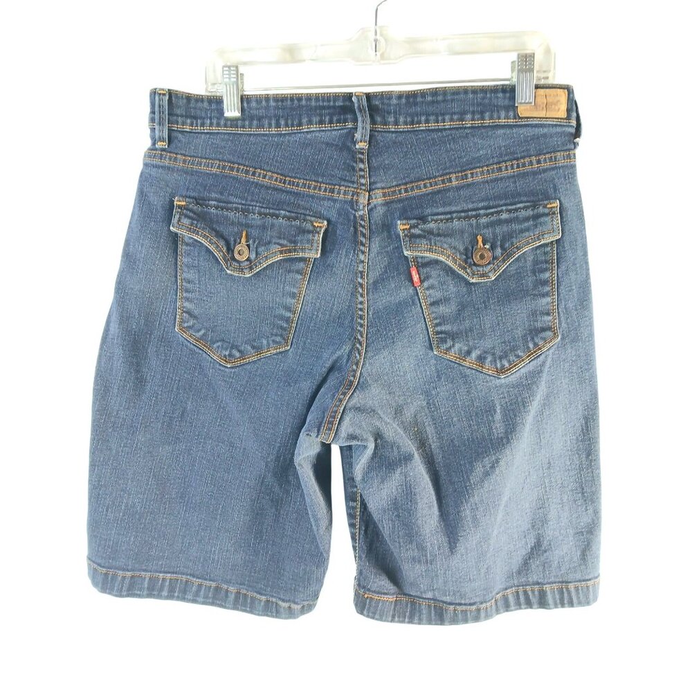 Levis Womens Denim Blue Jean Stretch Shorts Size 16 Flap Back Pockets Bermuda - Picture 4 of 15
